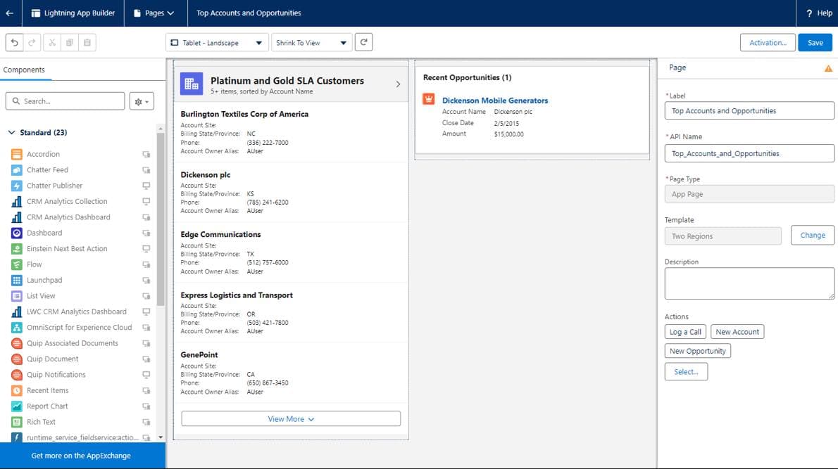 Lightning App Builder Interface
